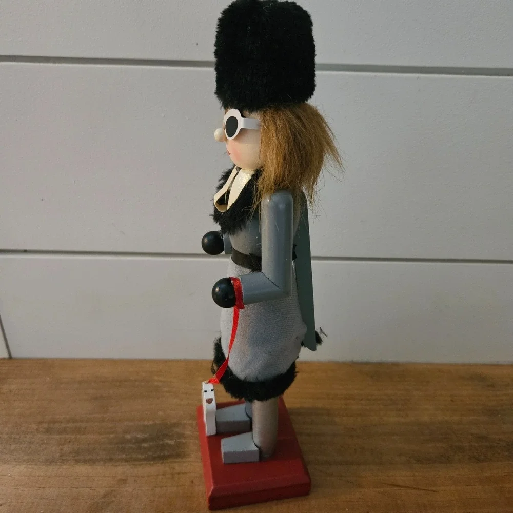 Unique Fashion Nutcracker Woman w Dog Sunglasses Faux Fur Modern Christmas Decor